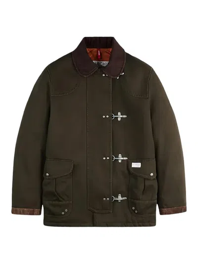 Fay Jacket Wool Blend Contrast Collar In Green