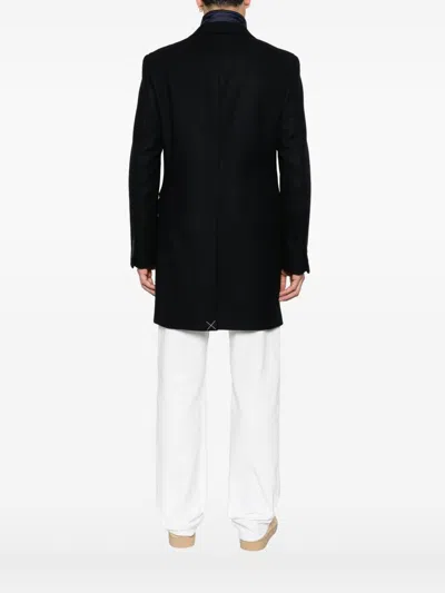 Fay Layered Navy Blue Coat With Button Fastening And Flap Pockets In Blue