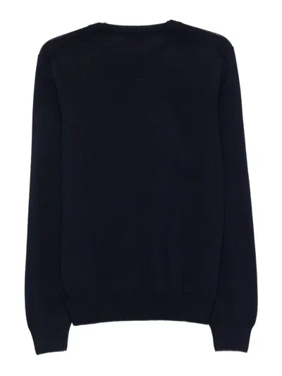 Fay Ribbed Crew Neck Wool Sweater With Long Sleeves In Blue