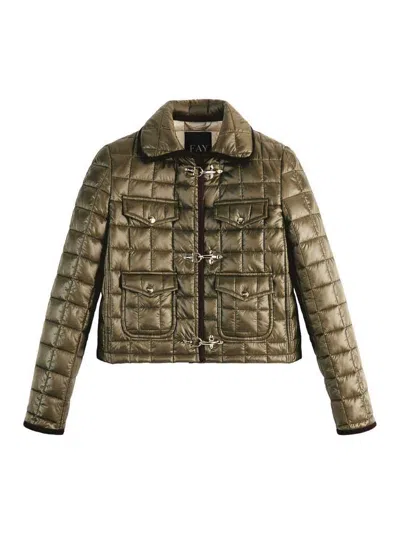 Fay Quilted Green Jacket With Structured Collar In Green