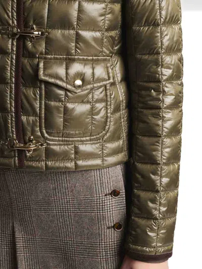 Fay Quilted Green Jacket With Structured Collar In Green