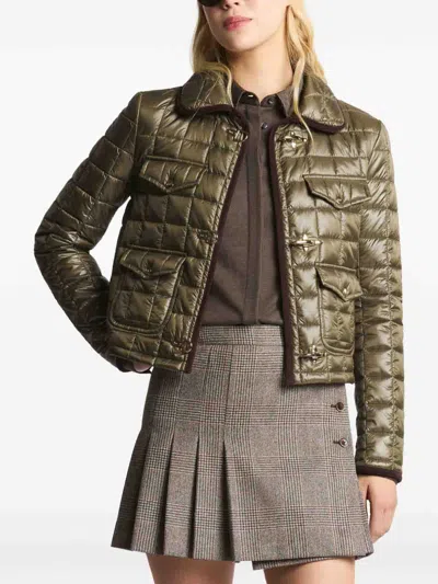 Fay Quilted Green Jacket With Structured Collar In Green