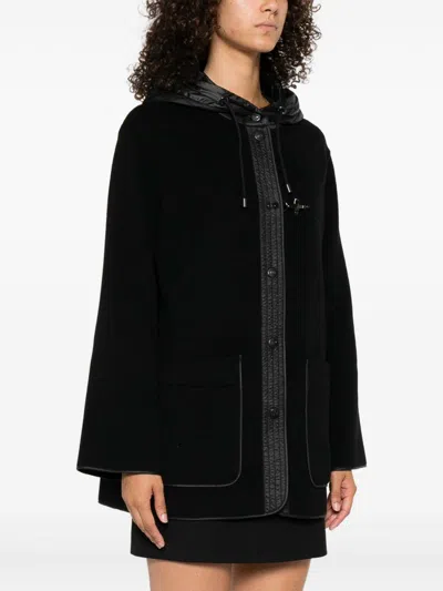 Fay Straight Silhouette Short Coat With Quilted Hood In Black