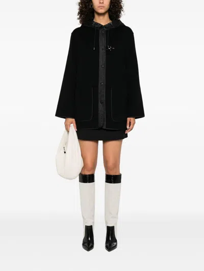 Fay Straight Silhouette Short Coat With Quilted Hood In Black