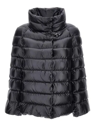 Fay Glossy Quilted Down Coat With Structured Collar In Black
