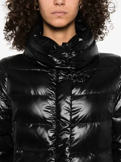 Fay Quilted Nero Down Coat With Structured Collar In Black