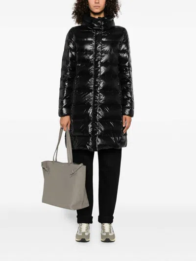 Fay Quilted Nero Down Coat With Structured Collar In Black
