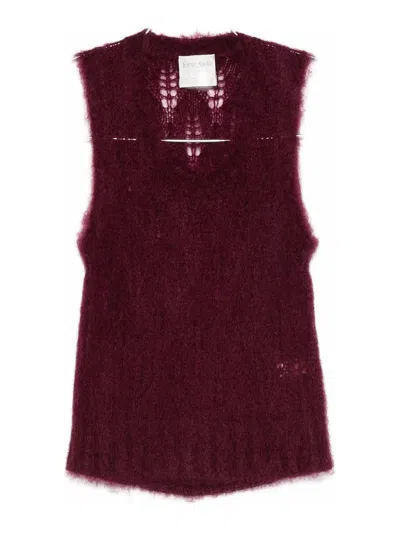 Forte Forte Sleeveless Burgundy Knit Sweater With Openwork Details In Burgundy