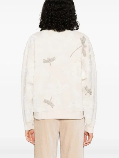 Forte Forte Soft Cotton-elastane Sweatshirt With Textured Dragonfly Pattern In Neutral