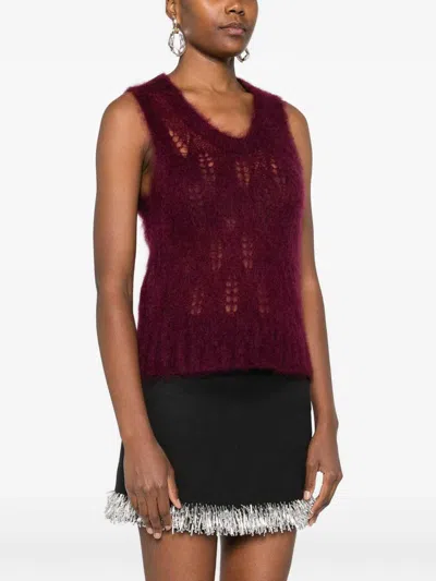 Forte Forte Sleeveless Burgundy Knit Sweater With Openwork Details In Burgundy