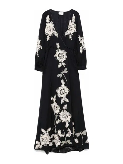 Forte Forte Forte_forte Embroidered Cotton And Wool-blend Maxi Wrap Dress In Blue