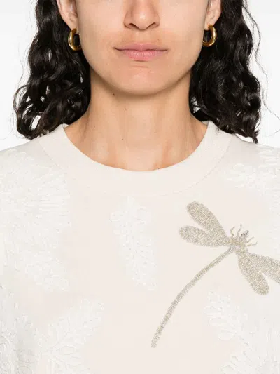 Forte Forte Soft Cotton-elastane Sweatshirt With Textured Dragonfly Pattern In Neutral