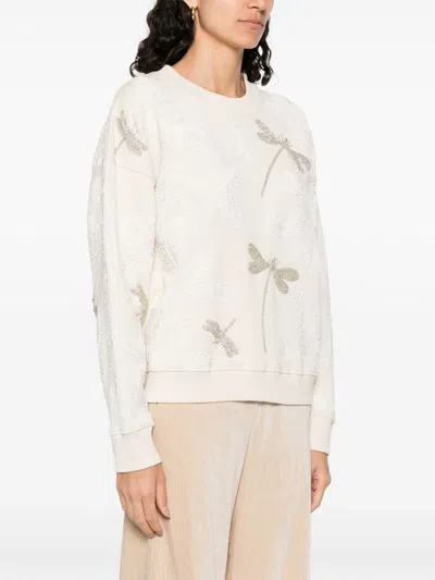 Forte Forte Soft Cotton-elastane Sweatshirt With Textured Dragonfly Pattern In Neutral