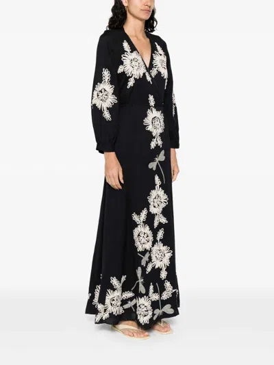 Forte Forte Forte_forte Embroidered Cotton And Wool-blend Maxi Wrap Dress In Blue