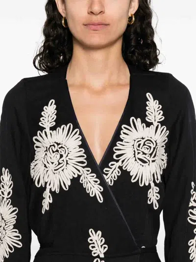 Forte Forte Forte_forte Embroidered Cotton And Wool-blend Maxi Wrap Dress In Blue