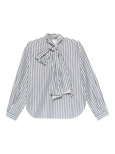 Forte Forte Vertical Striped Blouse With Distinctive Bow Tie In Multi