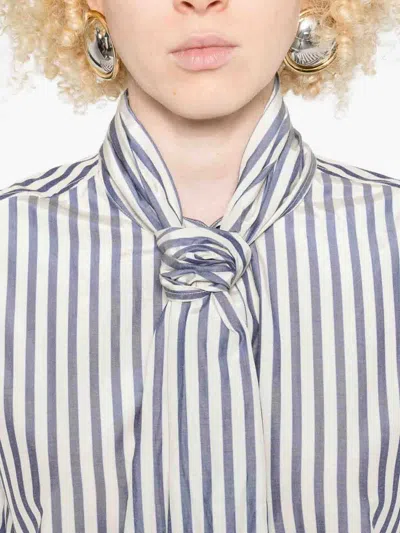 Forte Forte Vertical Striped Blouse With Distinctive Bow Tie In Multi