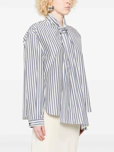 Forte Forte Vertical Striped Blouse With Distinctive Bow Tie In Multi