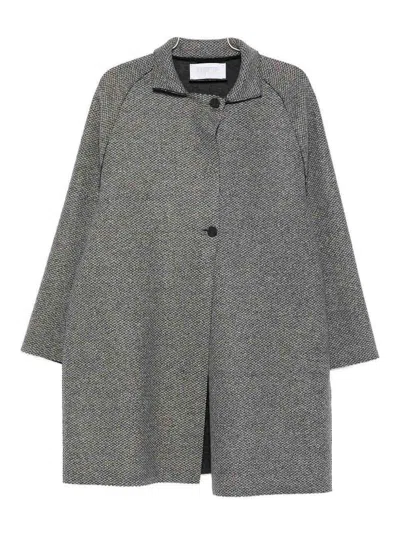 Harris Wharf London Textured Wool-cashmere Blend Coat With High Collar In Gray