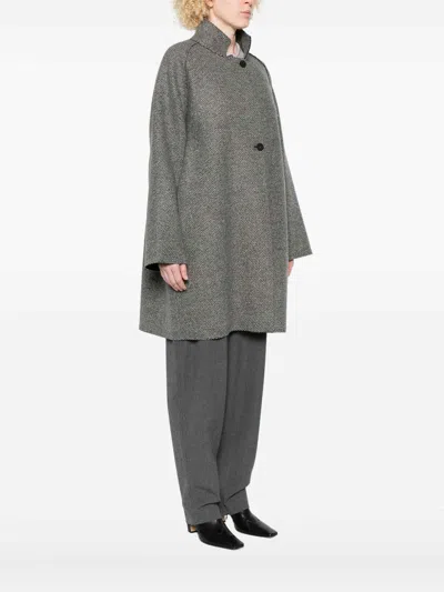 Harris Wharf London Textured Wool-cashmere Blend Coat With High Collar In Gray