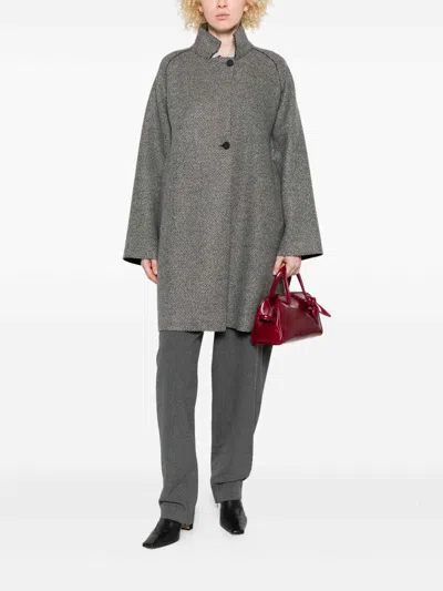 Harris Wharf London Textured Wool-cashmere Blend Coat With High Collar In Gray