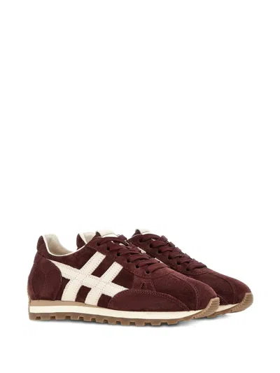 Hogan Mother Stretch Denim The Rambler Zip Heel Jeans In Burgundy