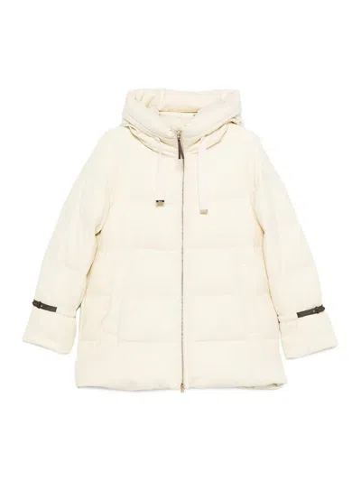Herno Hooded Medium-length Wool Down Jacket With Zip In Neutral
