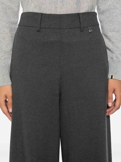Herno Wide-leg Gray Trousers With High Waist In Gray