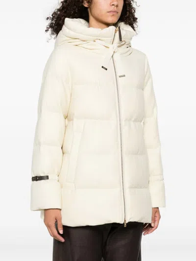 Herno Hooded Medium-length Wool Down Jacket With Zip In Neutral