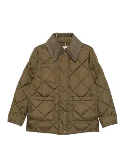 Herno Green Quilted Jacket With Corduroy Collar In Green