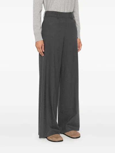 Herno Wide-leg Gray Trousers With High Waist In Gray