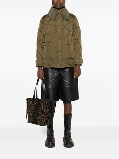 Herno Green Quilted Jacket With Corduroy Collar In Green