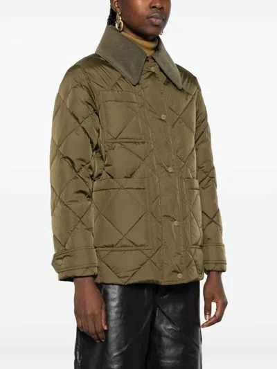 Herno Green Quilted Jacket With Corduroy Collar In Green