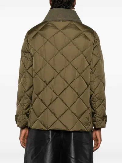 Herno Green Quilted Jacket With Corduroy Collar In Green