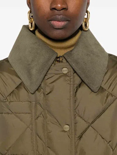Herno Green Quilted Jacket With Corduroy Collar In Green