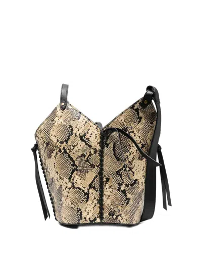 Isabel Marant Snakeskin Pattern Shoulder Bag With Structured Design In Sand