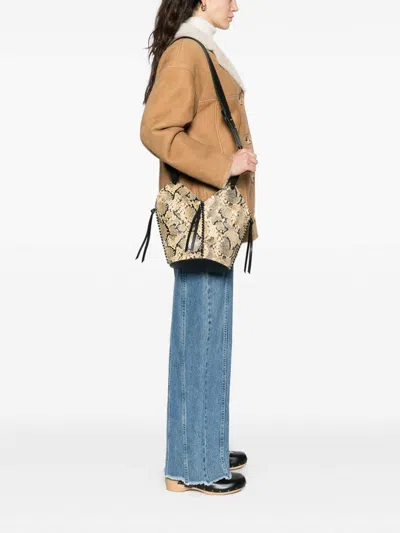 Isabel Marant Snakeskin Pattern Shoulder Bag With Structured Design In Sand