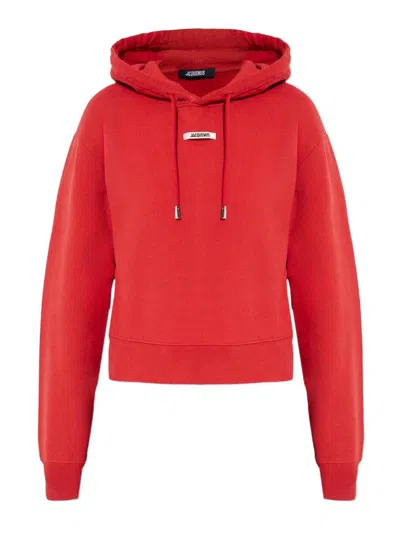 Jacquemus Le Hoodie Gros Grain Cotton Hoodie In Red