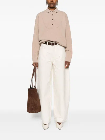 Jacquemus Polo Collar Knitwear With Ribbed Cuffs And Hem In Neutral