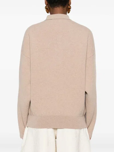 Jacquemus Polo Collar Knitwear With Ribbed Cuffs And Hem In Neutral