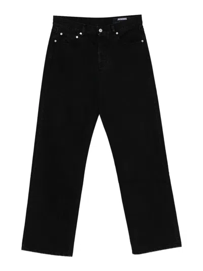 Jacquemus Straight Denim Pants Featuring Belt Loops In Black