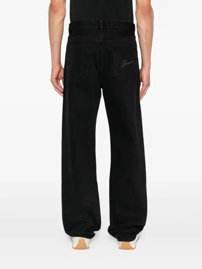 Jacquemus Straight Denim Pants Featuring Belt Loops In Black