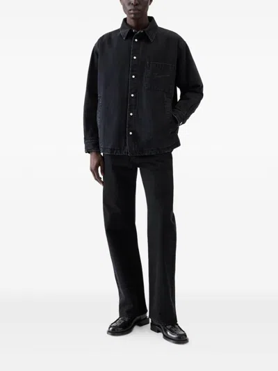 Jacquemus Virgin Wool Long-sleeve Shirt With Embroidered Logo In Black