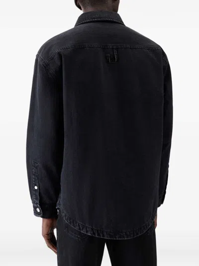Jacquemus Virgin Wool Long-sleeve Shirt With Embroidered Logo In Black