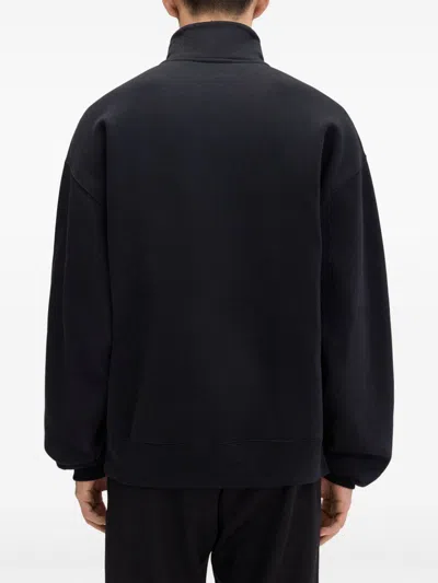 Jacquemus High Neck Zip Sweatshirt With Logo Detail And Gathered Cuffs In Black
