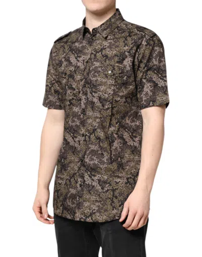 Dolce & Gabbana Multicolor Camouflage Button Down Gold Shirt In Multi