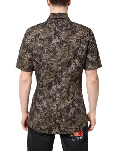 Dolce & Gabbana Multicolor Camouflage Button Down Gold Shirt In Multi