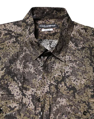Dolce & Gabbana Multicolor Camouflage Button Down Gold Shirt In Multi