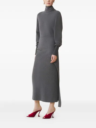 Lanvin Embellished Draped Wool-blend Turtleneck Midi Dress In Gold