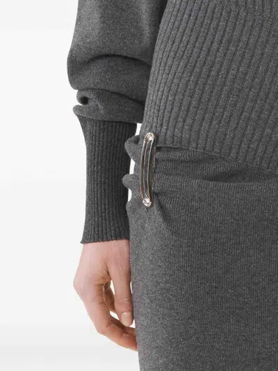 Lanvin Embellished Draped Wool-blend Turtleneck Midi Dress In Gold